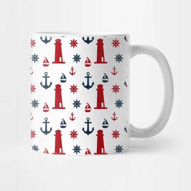 Red and Navy Blue Nautical Anchor & Lighthouse by Peter the T-Shirt Dude